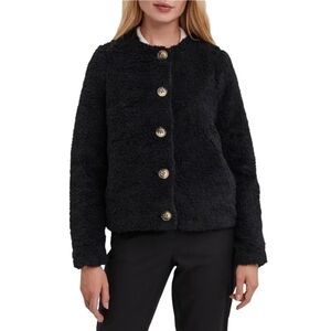 VERO MODA Black Faux Fur Amanda Short Cropped Teddy Jacket